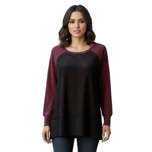 TORRID 00 0X XL Burgundy Sweatshirt Black Lace Front R $69